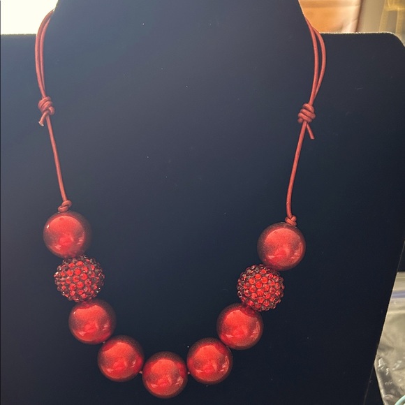 Elegant Burgundy Beaded Necklace lather cord adjustable sparkle - Picture 1 of 4